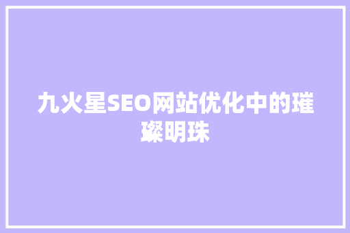 九火星SEO网站优化中的璀璨明珠
