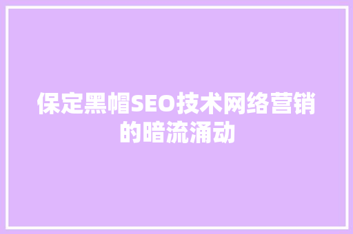 保定黑帽SEO技术网络营销的暗流涌动