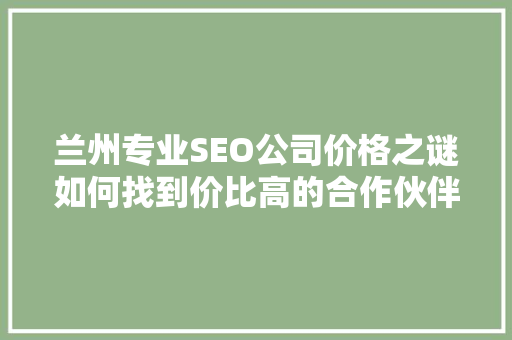 兰州专业SEO公司价格之谜如何找到价比高的合作伙伴