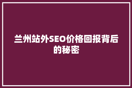 兰州站外SEO价格回报背后的秘密  第1张