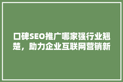 口碑SEO推广哪家强行业翘楚，助力企业互联网营销新篇章
