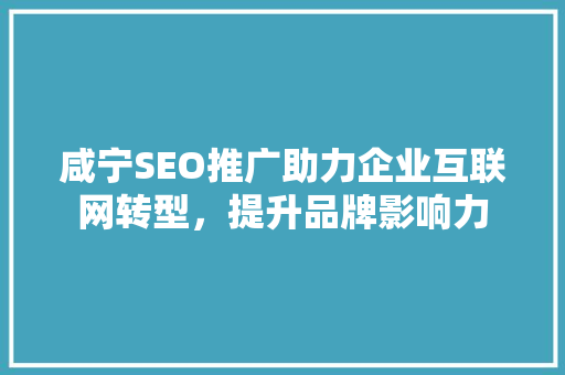 咸宁SEO推广助力企业互联网转型，提升品牌影响力