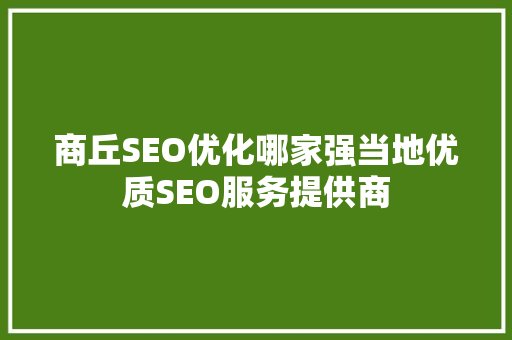 商丘SEO优化哪家强当地优质SEO服务提供商