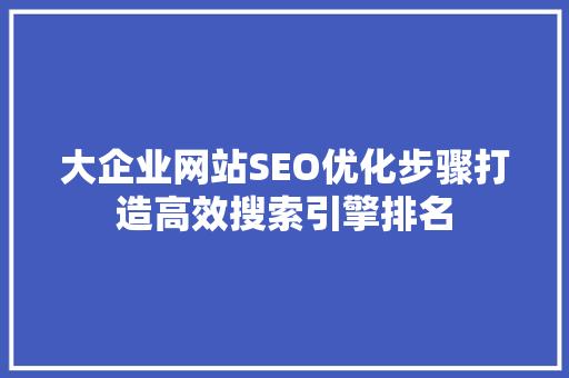 大企业网站SEO优化步骤打造高效搜索引擎排名