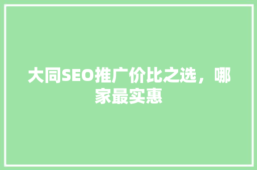 大同SEO推广价比之选，哪家最实惠