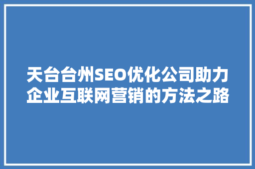 天台台州SEO优化公司助力企业互联网营销的方法之路