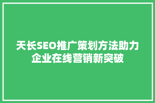 天长SEO推广策划方法助力企业在线营销新突破