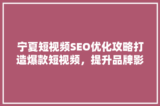 宁夏短视频SEO优化攻略打造爆款短视频，提升品牌影响力  第1张