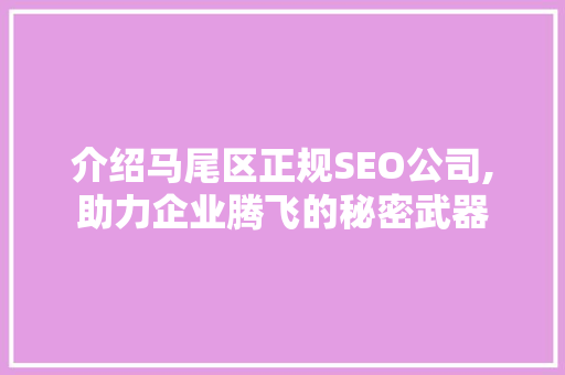 介绍马尾区正规SEO公司,助力企业腾飞的秘密武器
