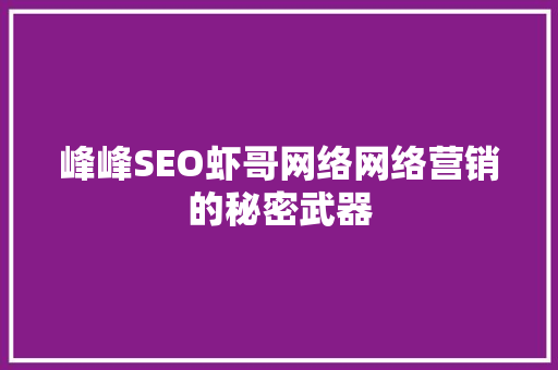 峰峰SEO虾哥网络网络营销的秘密武器  第1张