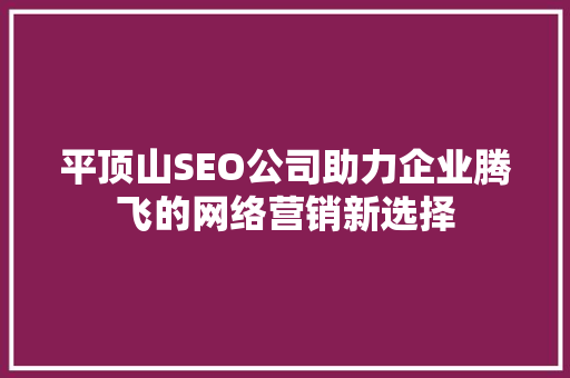 平顶山SEO公司助力企业腾飞的网络营销新选择