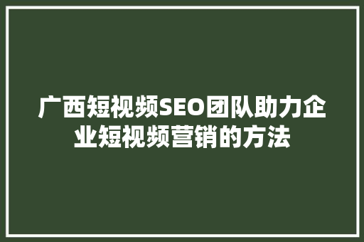 广西短视频SEO团队助力企业短视频营销的方法