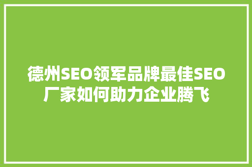 德州SEO领军品牌最佳SEO厂家如何助力企业腾飞