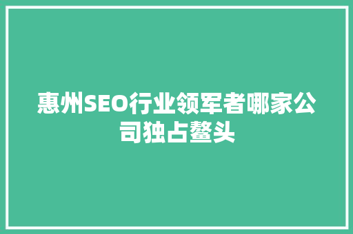 惠州SEO行业领军者哪家公司独占鳌头