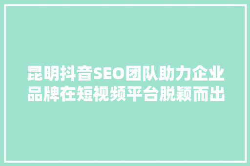 昆明抖音SEO团队助力企业品牌在短视频平台脱颖而出