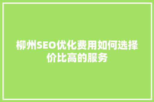 柳州SEO优化费用如何选择价比高的服务