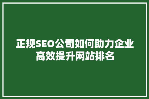 正规SEO公司如何助力企业高效提升网站排名