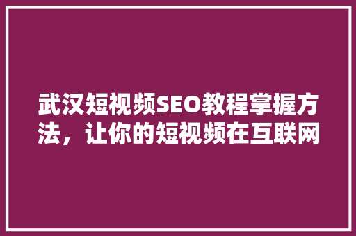 武汉短视频SEO教程掌握方法，让你的短视频在互联网上脱颖而出