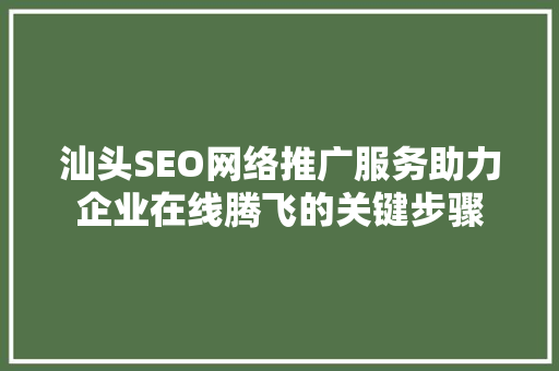 汕头SEO网络推广服务助力企业在线腾飞的关键步骤