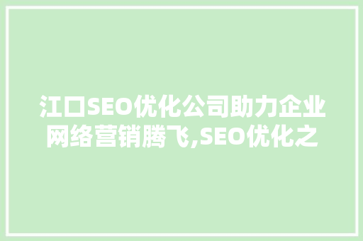 江口SEO优化公司助力企业网络营销腾飞,SEO优化之路