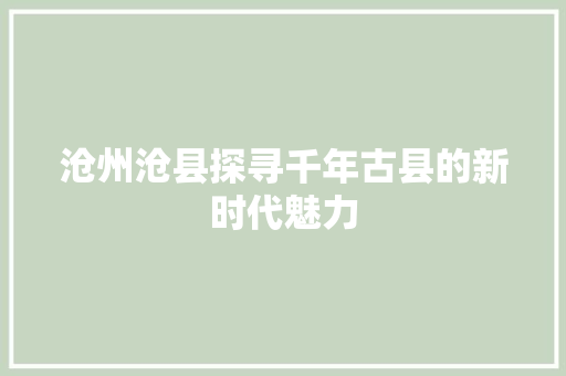 沧州沧县探寻千年古县的新时代魅力