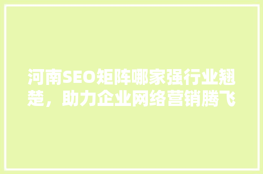 河南SEO矩阵哪家强行业翘楚，助力企业网络营销腾飞