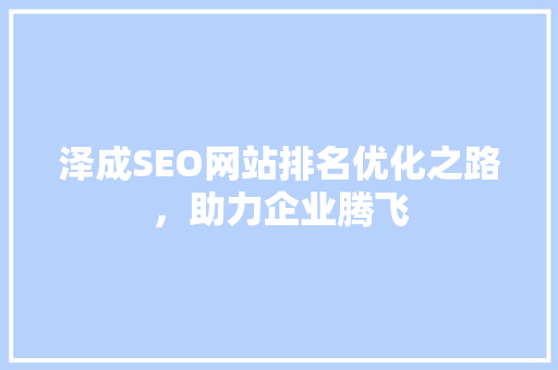 泽成SEO网站排名优化之路，助力企业腾飞