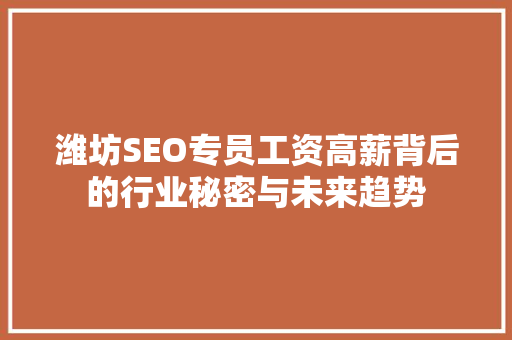 潍坊SEO专员工资高薪背后的行业秘密与未来趋势