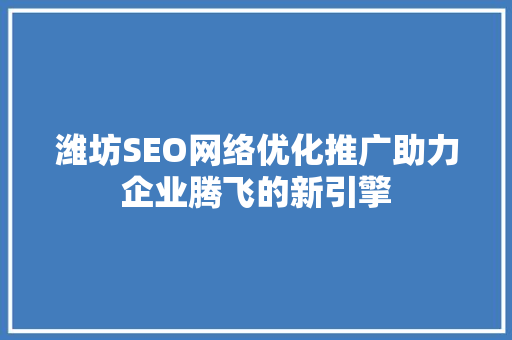 潍坊SEO网络优化推广助力企业腾飞的新引擎