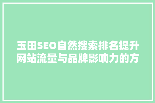 玉田SEO自然搜索排名提升网站流量与品牌影响力的方法