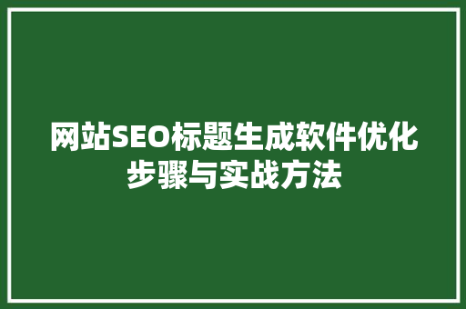 网站SEO标题生成软件优化步骤与实战方法