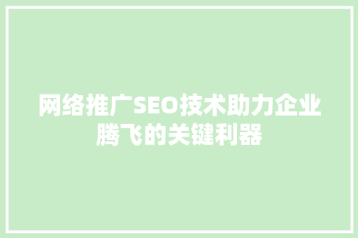 网络推广SEO技术助力企业腾飞的关键利器