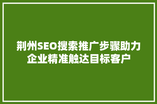 荆州SEO搜索推广步骤助力企业精准触达目标客户