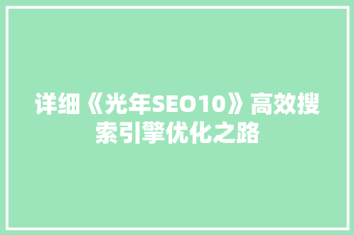 详细《光年SEO10》高效搜索引擎优化之路