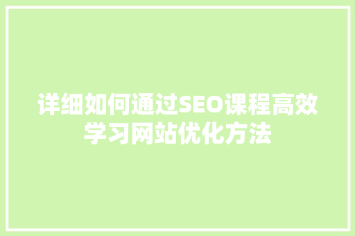 详细如何通过SEO课程高效学习网站优化方法