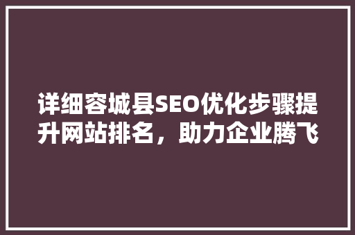 详细容城县SEO优化步骤提升网站排名，助力企业腾飞  第1张