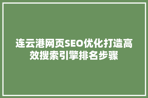 连云港网页SEO优化打造高效搜索引擎排名步骤