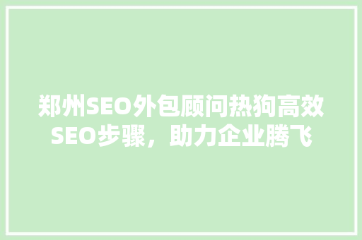 郑州SEO外包顾问热狗高效SEO步骤，助力企业腾飞
