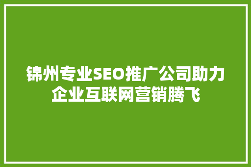 锦州专业SEO推广公司助力企业互联网营销腾飞