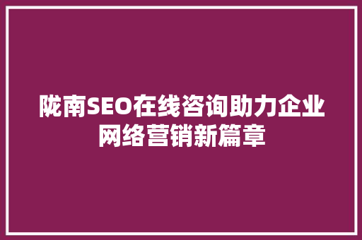 陇南SEO在线咨询助力企业网络营销新篇章