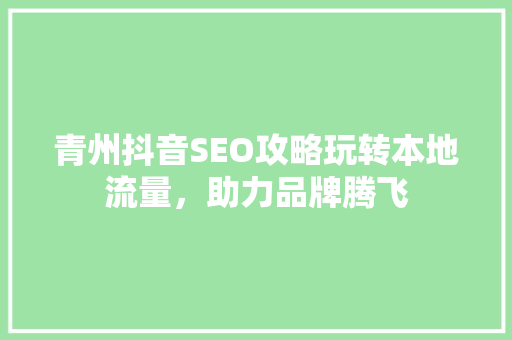 青州抖音SEO攻略玩转本地流量，助力品牌腾飞