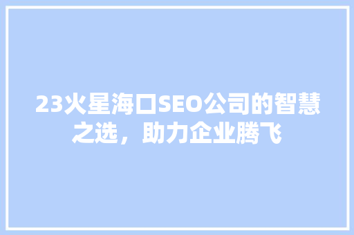 23火星海口SEO公司的智慧之选，助力企业腾飞