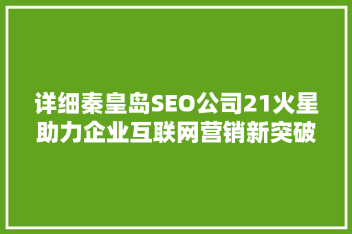 详细秦皇岛SEO公司21火星助力企业互联网营销新突破