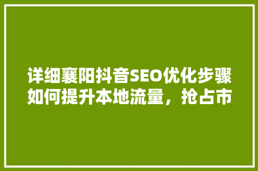 详细襄阳抖音SEO优化步骤如何提升本地流量，抢占市场先机  第1张