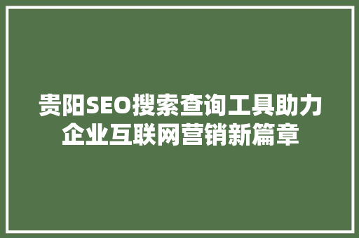贵阳SEO搜索查询工具助力企业互联网营销新篇章