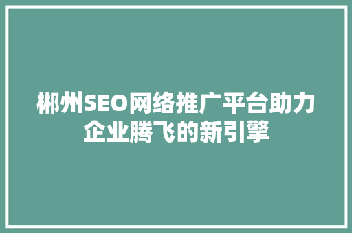 郴州SEO网络推广平台助力企业腾飞的新引擎