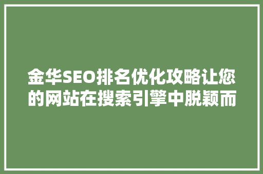 金华SEO排名优化攻略让您的网站在搜索引擎中脱颖而出