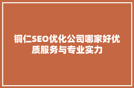 铜仁SEO优化公司哪家好优质服务与专业实力