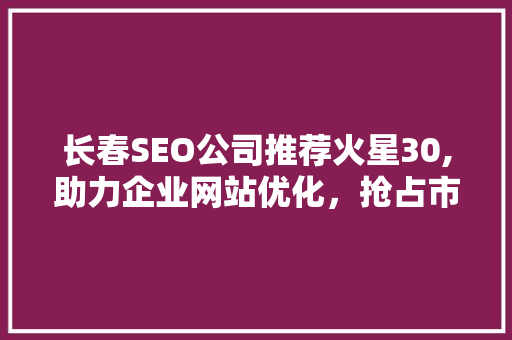长春SEO公司推荐火星30,助力企业网站优化，抢占市场先机