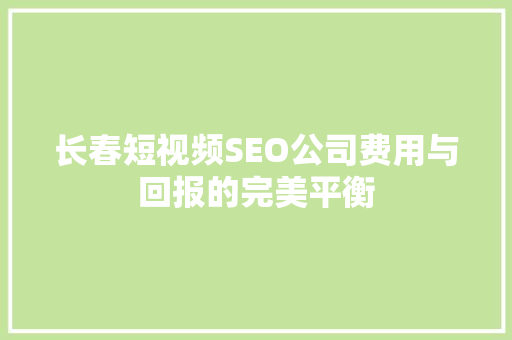 长春短视频SEO公司费用与回报的完美平衡
